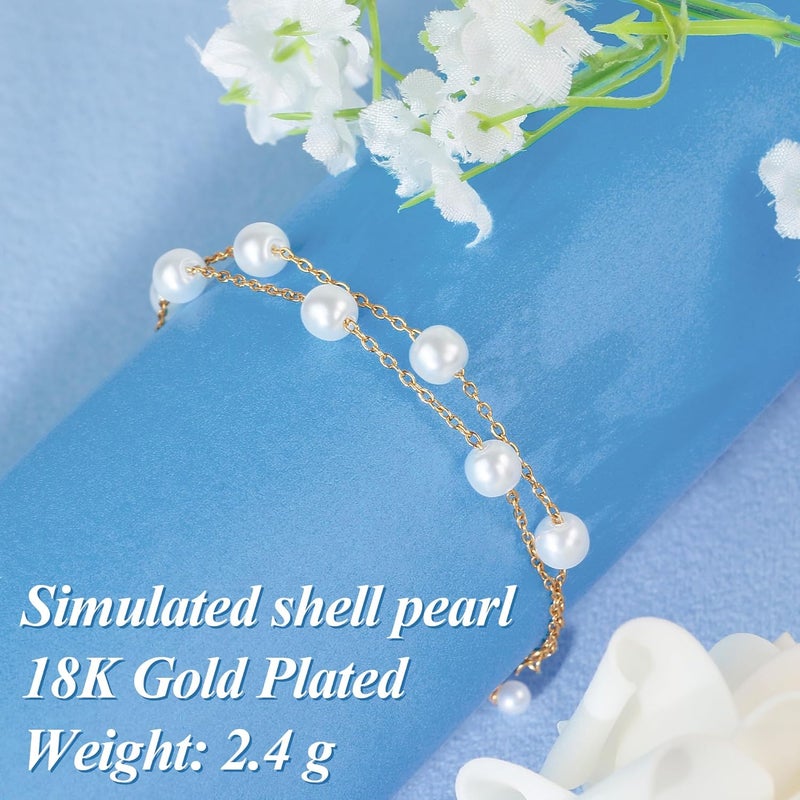 DAYANEY Pearl Bracelets for Women, Gold Bracelet Silver Pearl Jewelry as Valentines Gifts for Girls, Dainty Daisy and Heart Braclets Cute Floral Prom Jewelry for Bridesmaid Brazaletes Para Mujer - Image 4